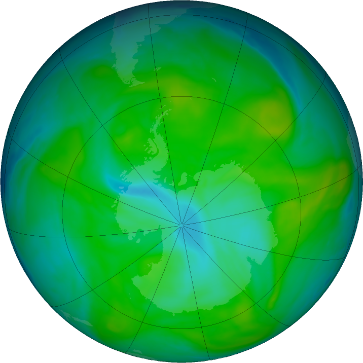 Antarctic ozone map for 25 December 2017